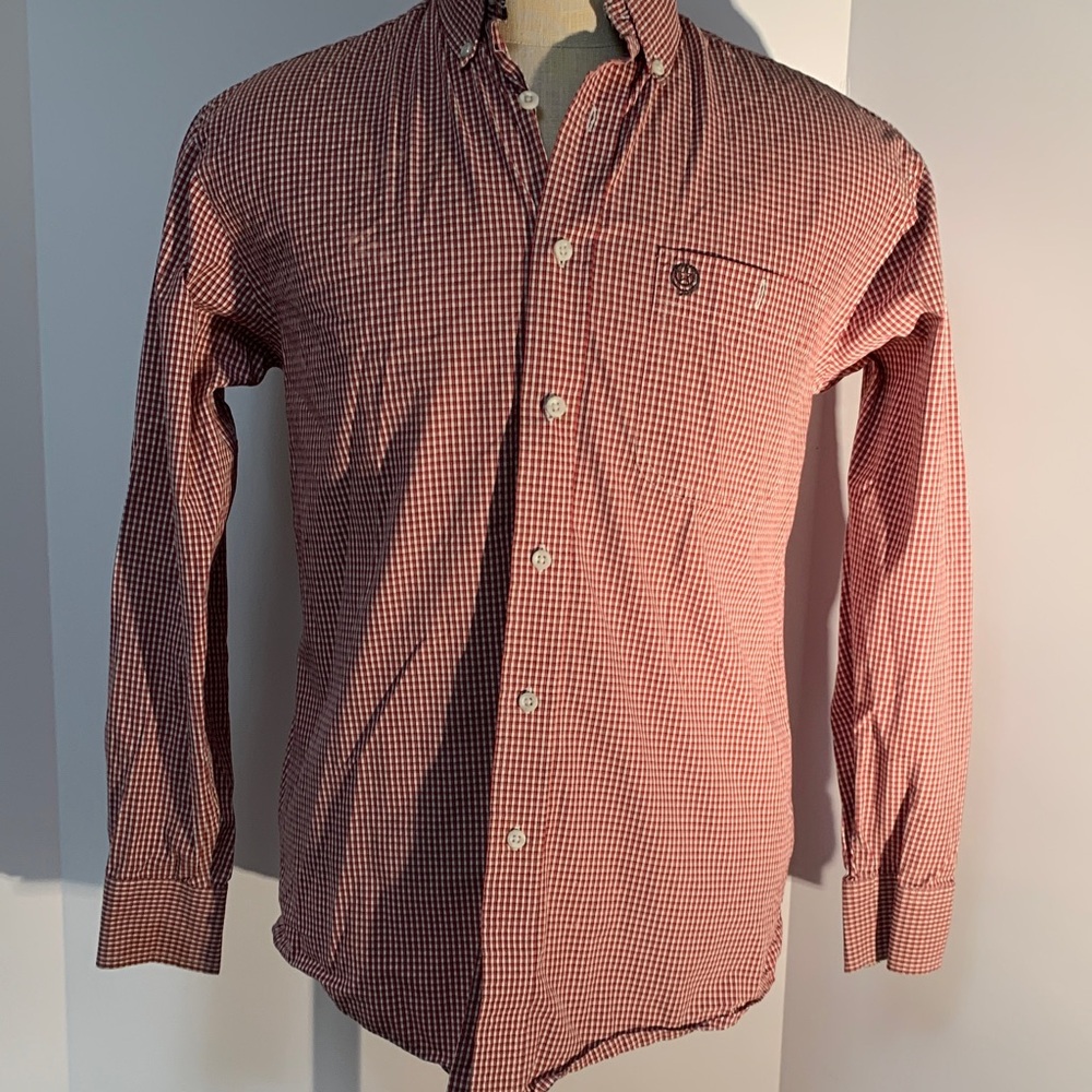 Wrangler Men's Red and White Plaid Shirt